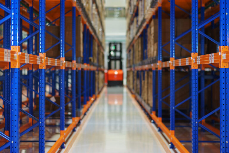 blue and orange pallet racking